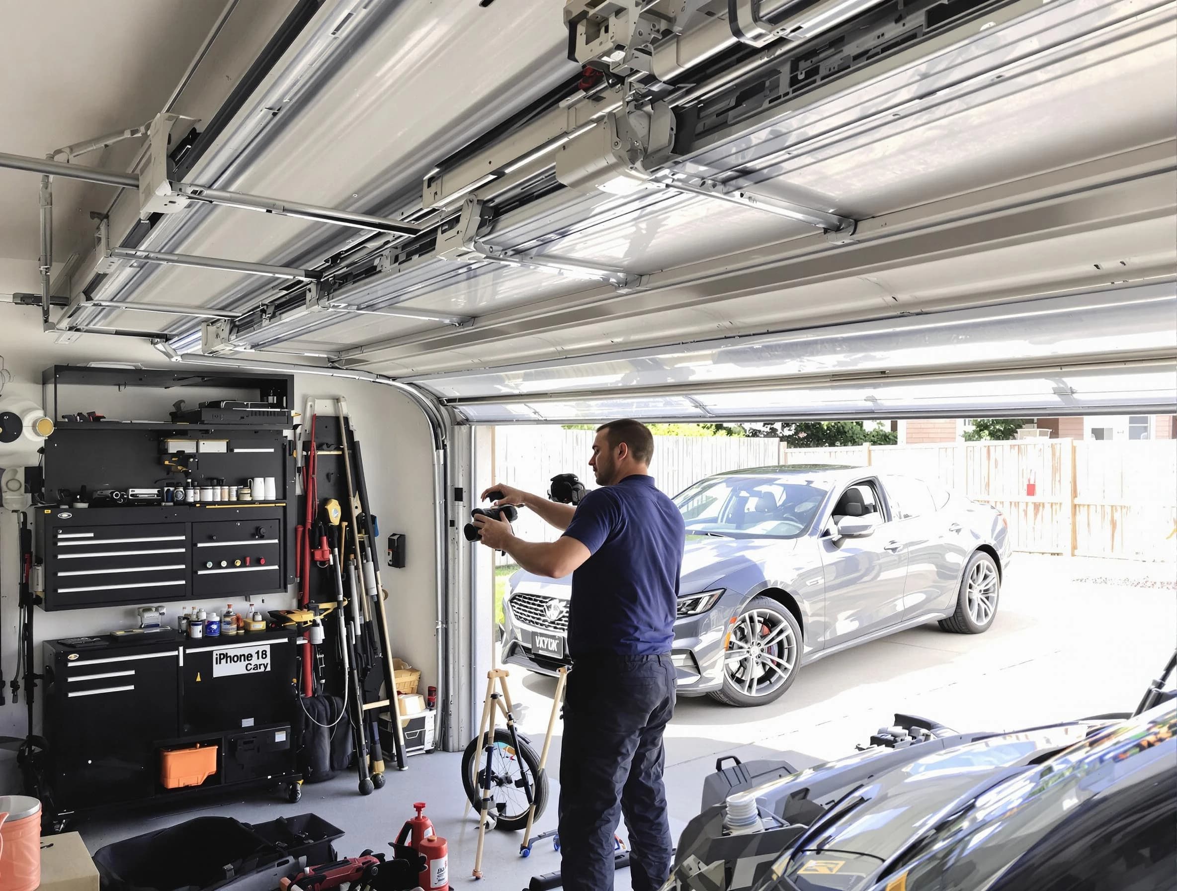 Lawrence Garage Door Repair technician fixing noisy garage door in Lawrence