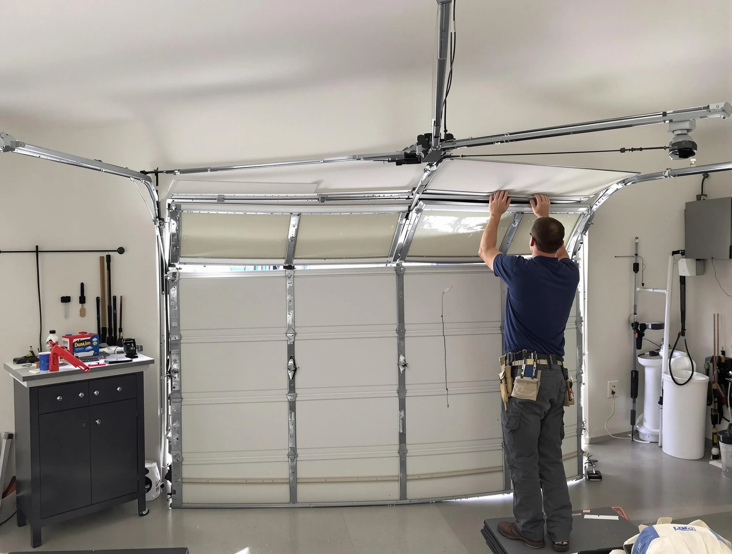 Lawrence Garage Door Repair specialist performing precise section replacement on Lawrence garage door