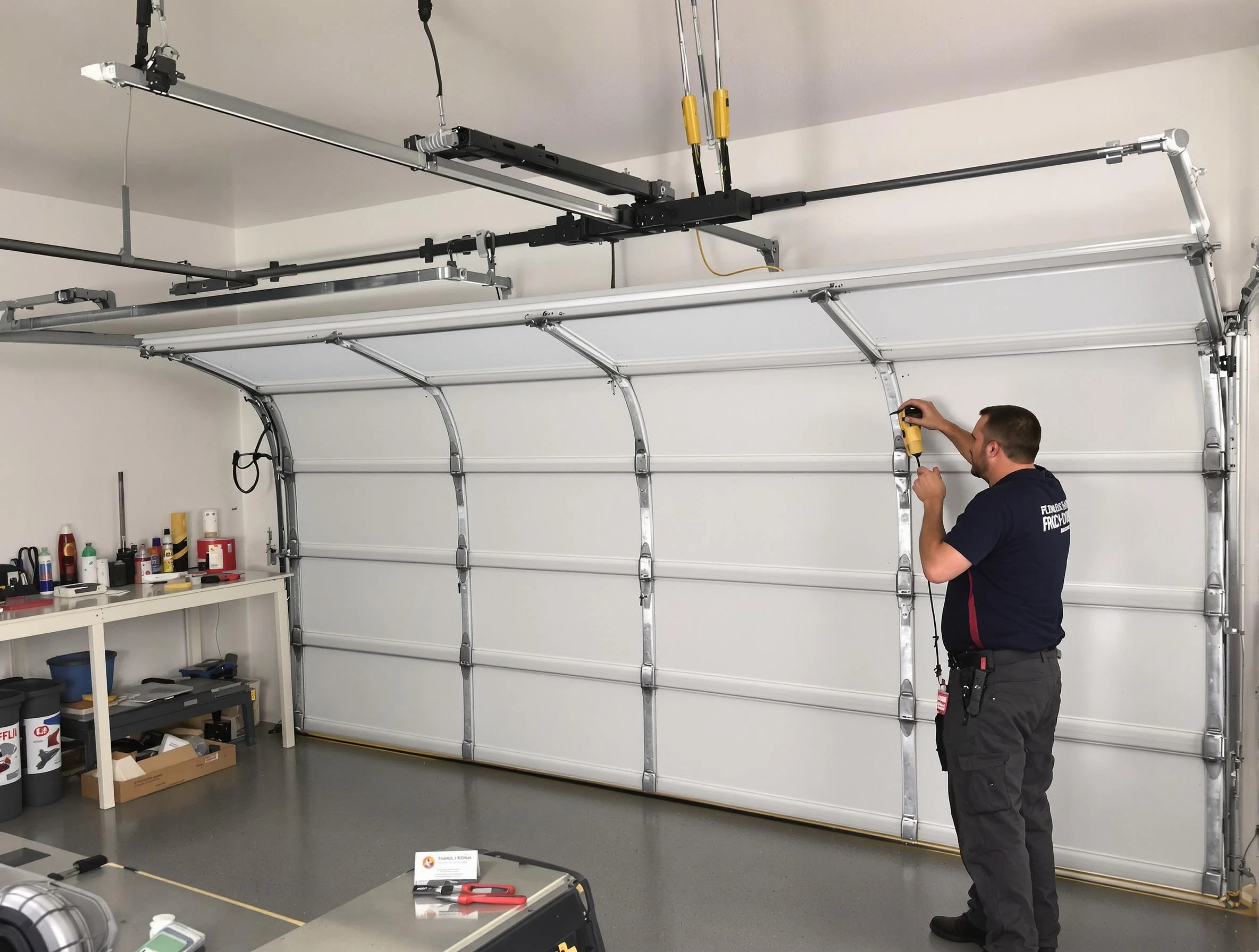 Lawrence Garage Door Repair certified technician performing overhead door system repair in Lawrence